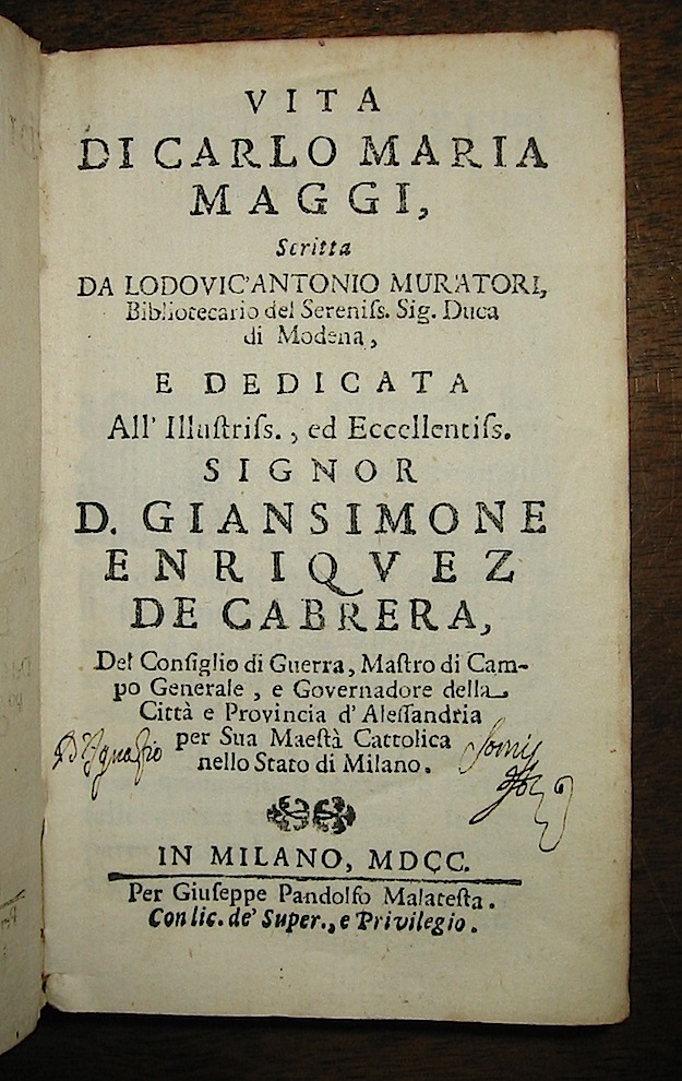 Lodovico Muratori Vita di Carlo Maria Maggi 1700 Milano Giuseppe Pandolfo Malatesta